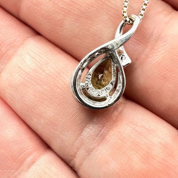 10K 925 Sterling Silver Green Prasiolite Teardrop Pendant Sterling 16" Necklace - Picture 4 of 4